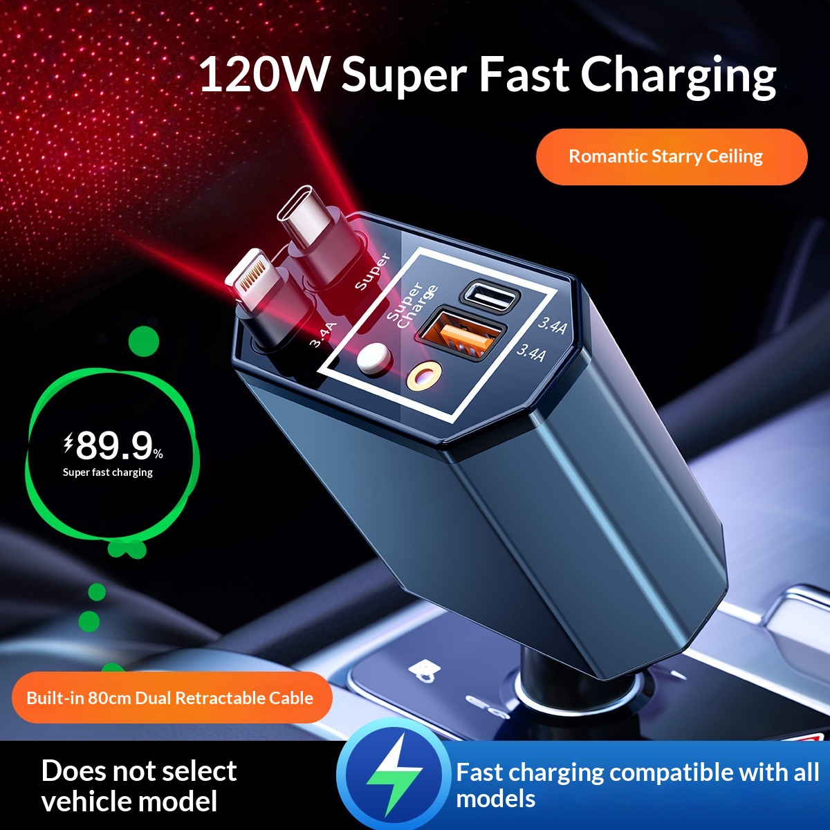 120W 차량용 충전기(텔레스코픽 케이블 포함) - 스 - Fast Charging Cable 리뷰 및 가격