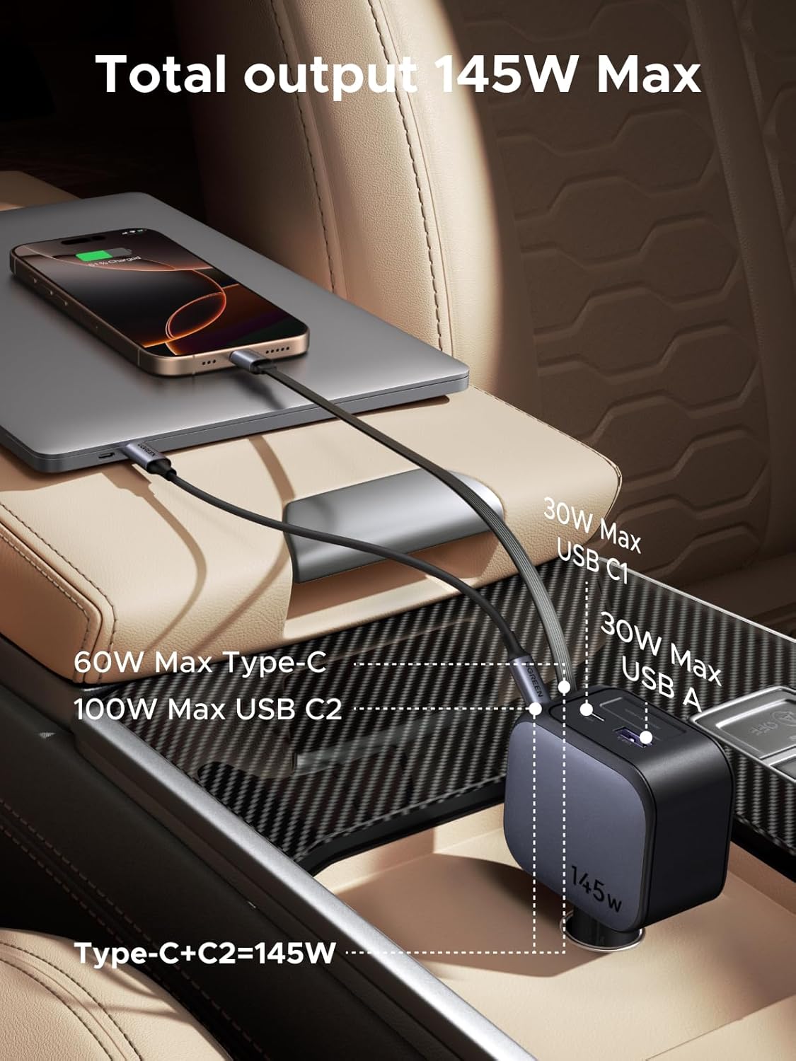 UGREEN 145W 3C1A 리트랙터블 차량용 충전기 - Fast Charging Cable 리뷰 및 가격