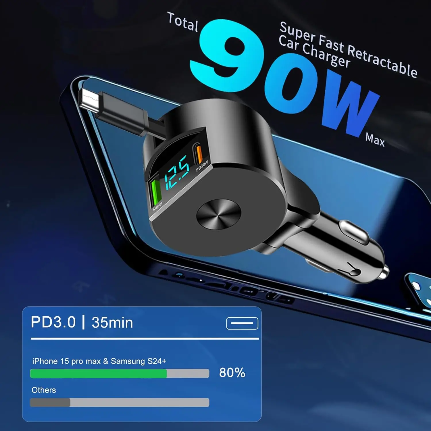 업그레이드된 리트랙터블 차량용 충전기 3 in 1, 6 - Fast Charging Cable 리뷰 및 가격