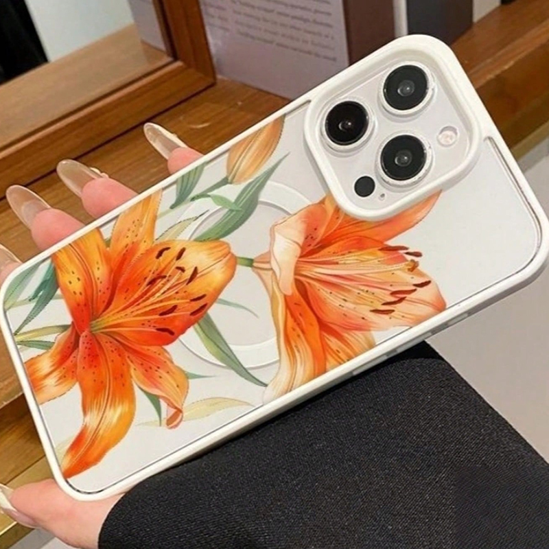 오렌지 릴리 패턴 자석 케이스 아이폰 17 11 16  - Phone Accessories Magnetic 리뷰 및 가격