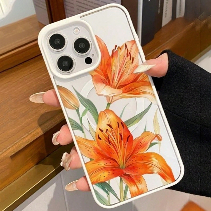 오렌지 릴리 패턴 자석 케이스 아이폰 17 11 16  - Phone Accessories Magnetic 리뷰 및 가격